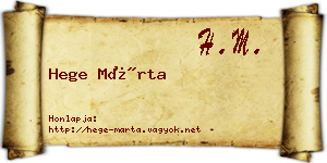 Hege Márta névjegykártya